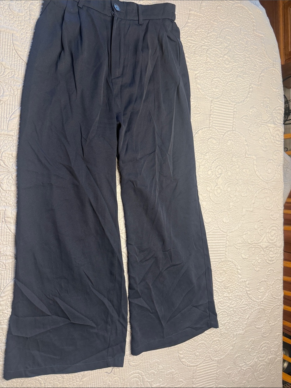 High-Rise Navy Wide-Leg Trousers